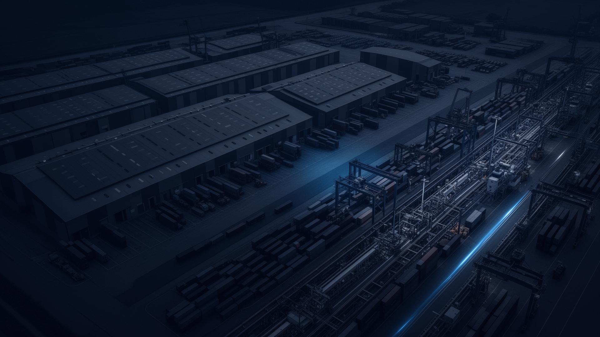 Vista aérea de operaciones logísticas e industriales